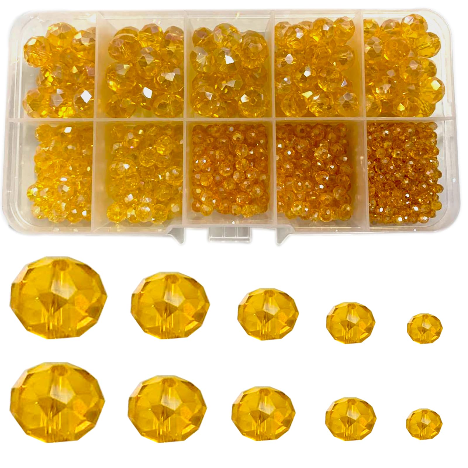 Gocelyn Crystal Glass Faceted Beads of AB Color (Orange), Rondelle Faceted AB Assorted Supplies Spacer Loose Beads for Jewelry Making Findings Bracelets Pendants (2mm, 4mm, 6mm, 8mm,
