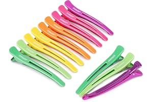 AIMIKE Neon Hair Clips, 12 Pcs Professional Sectioning and Cutting Clips for Hairdressers - 4.3" Long Duck Billed Rollers for Styling