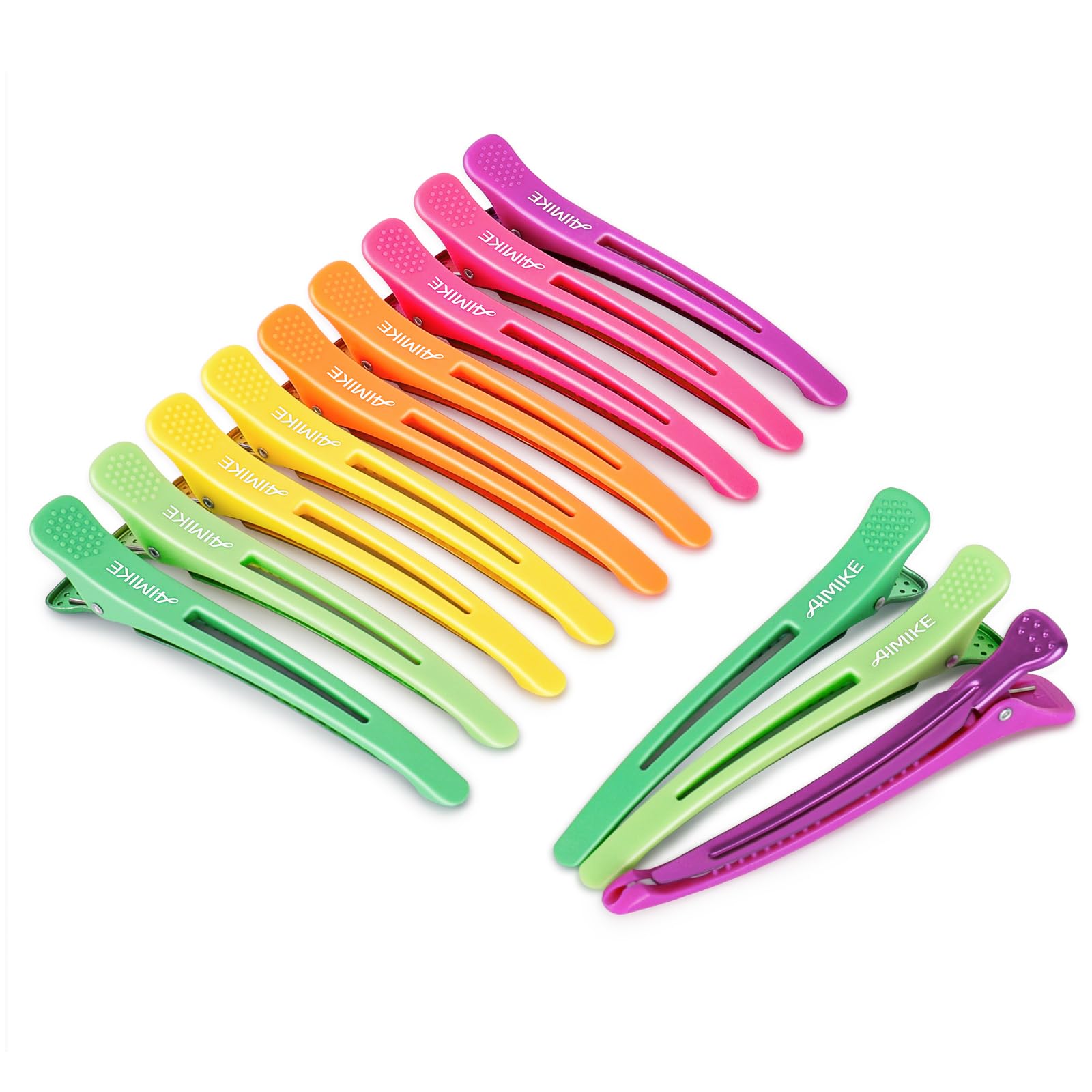 Photo 1 of AIMIKE Neon Hair Clips, 12 Pcs Professional Sectioning and Cutting Clips for Hairdressers - 4.3" Long Duck Billed Rollers for Styling