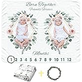 Twins Baby Monthly Blanket for Girls, Newborn Age Blanket, Soft Flannel Photography Background Prop, Twin Baby Gifts, Boho Flower