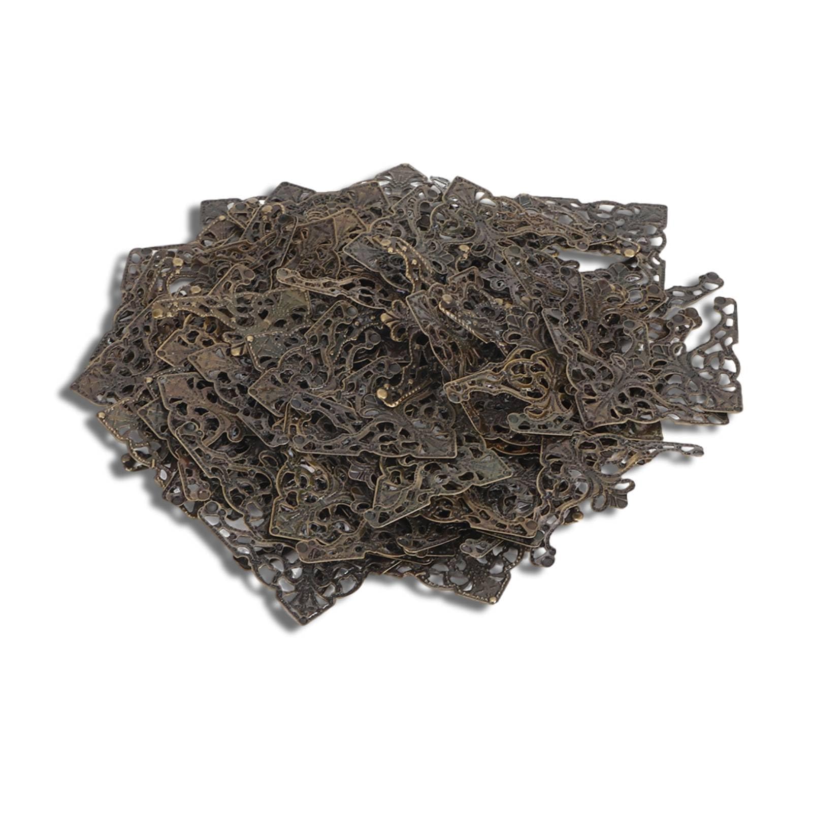 100Pcs Vintage Metal Book Corner Protectors,Metal Corner Protectors,Antique Bronze Book Cover Corner Cover Flat Protector DIY Accessories for Furniture Cabinet Wooden Box,1.9 x 1.4inch