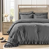 QUIETSEA Twin Bed in a Bag 5 Pieces Comforter Set Twin, Ruffle Shabby Chic Bedding Comforter Set Dark Grey Bed Set with Comforter, Pillowcase, Flat Sheet, Fitted Sheet and Pillow Sham
