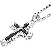 YL Cross Necklace for Men Stainless Steel Pendant 24 Inches Rolo Chain Jewelry