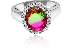 Uloveido Big Oval Square Created Tourmaline October Birthstone Solitaire Ring Platinum Plated AAA CZ Wedding Band Engagement 