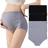 AUTUCAU Maternity Cotton Underwear High Waist Adjustable Pregnancy Seamless Soft Hipster Panties Over Bump 4-Pack