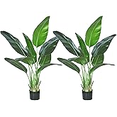 HAIHONG 2Packs 4FT Artificial Bird of Paradise Plant,Faux Palm Tree Potted Plant with Real Touch Leaves,Fake Trees for Home Living Room Office Indoor Outdoor Decor(4 FT-2Packs)