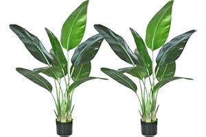 HAIHONG 2Packs 4FT Artificial Bird of Paradise Plant,Faux Palm Tree Potted Plant with Real Touch Leaves,Fake Trees for Home Living Room Office Indoor Outdoor Decor(4 FT-2Packs)