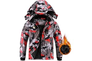 AFILOK Boy's Ski Jacket Waterproof Breathable Kids Fleece Lined Windproof Hooded Snowboard Coats