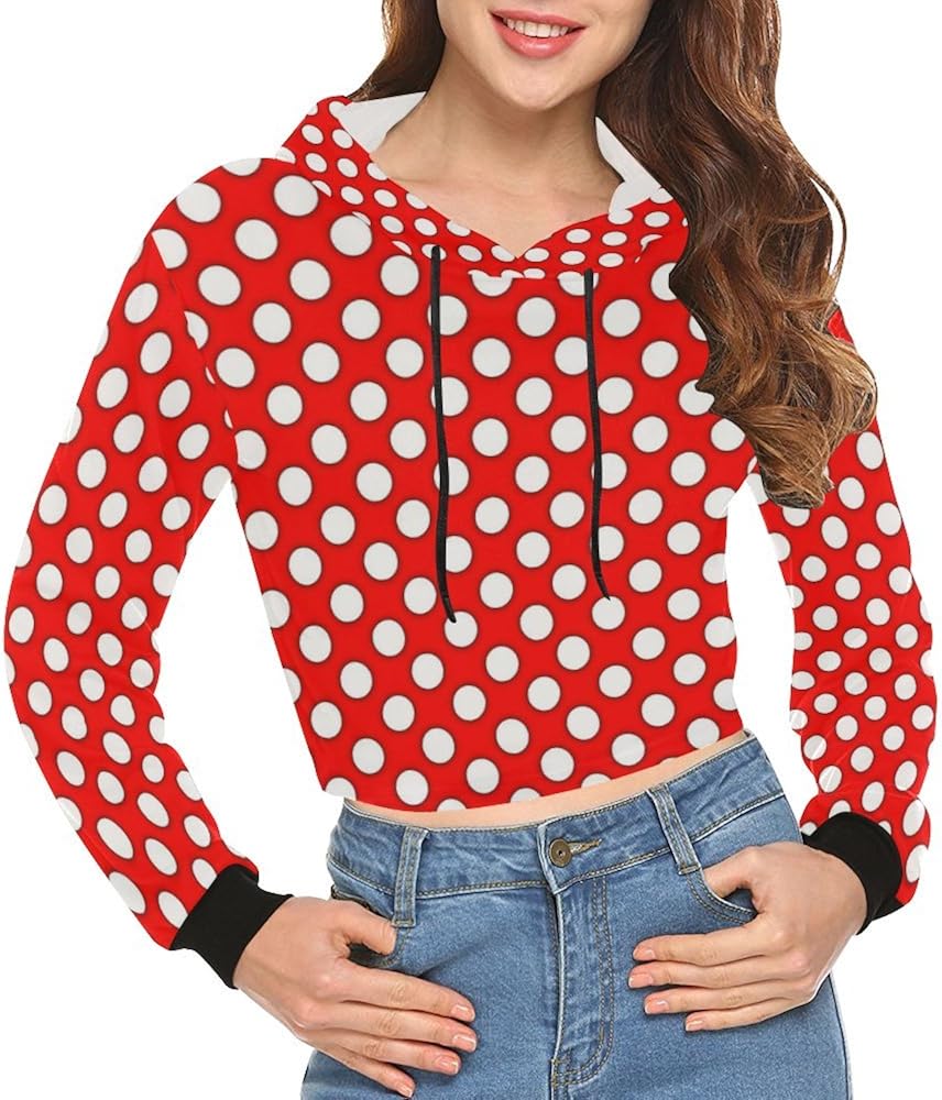 Polka Dots Women's All Over Print Crooped Hoodie (Model H22