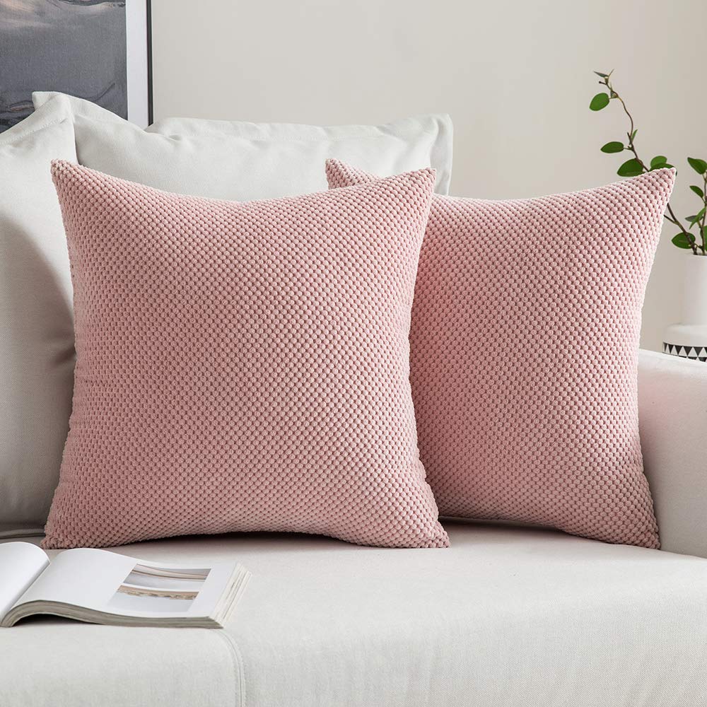 MIULEE Corduroy Cushion Cover Fabric Granule Throw Pillow Case Square Solid Home for Sofa Chair Couch Bedroom Decorative Pillowcases with Invisible Zipper 2 Pieces Pink 50x50cm 20x20 Inch — image 1