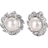 JOLCHIF White Pearl Clip on Earrings for Women Non Pierced Ear 18K Rose Gold Plated and 18K White Gold Plated Sunflower Cz Earrings Jewelry