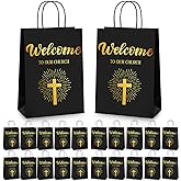 Chuangdi 50 Pcs Church Welcome Gift Bags Christian Paper Welcome to Our Church Religious Bags with Handles for Guest Baby Shower Baptism Birthday Party,5.9 x 3.15 x 8.27 Inch(Black)