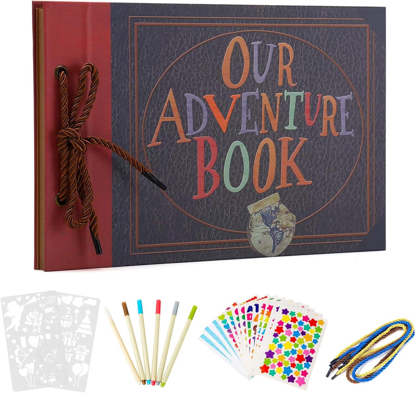 AIOR Adventure Book Photo Album Scrapbook Guestbook Memory Book, DIY Handmade Vintage Family Kraft Scrapbooking, Wedding Anniversary Birthday Gifts (B)