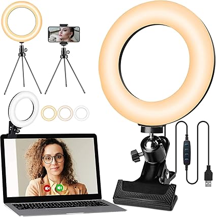 Amazon 最新版 リングライト 6 3インチ 5 In 1多機能 自撮りライト クリップ 高輝度 3色モード 10段階調光 Led リングライト Usb卓上スタンド スマホスタンド付き自 撮影用ライト 照明 クリップ式卓上両用 撮り補光 美容化粧 Youtube生放送 ビデオカメラ撮影用