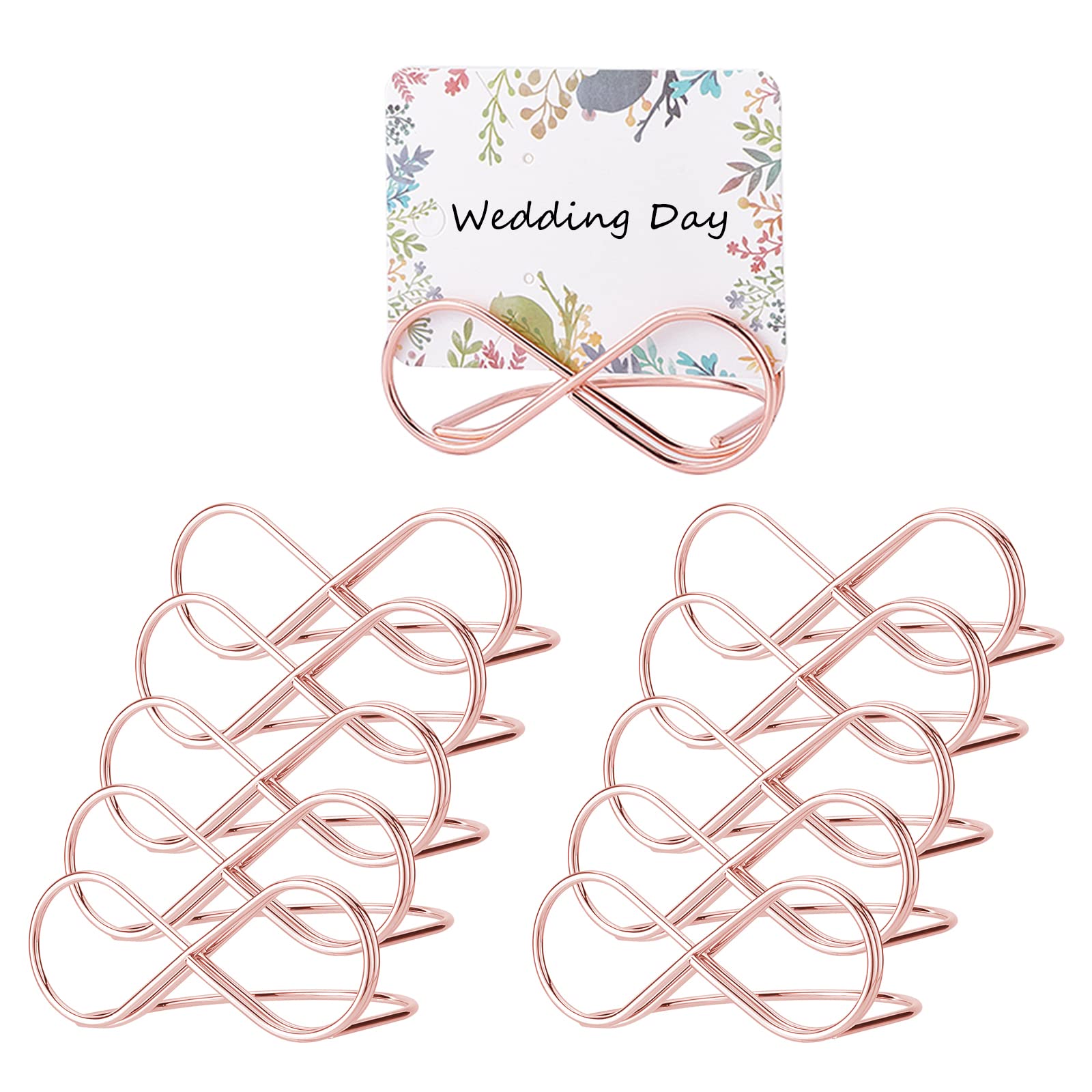 CHGCRAFT 10pcs Place Card Holders 8-Shaped Mini Place Card Holders Knot-Shaped Display Number Holder Stand Holders Table for Wedding Party Restaurants Cafe Desk, Rose Golden