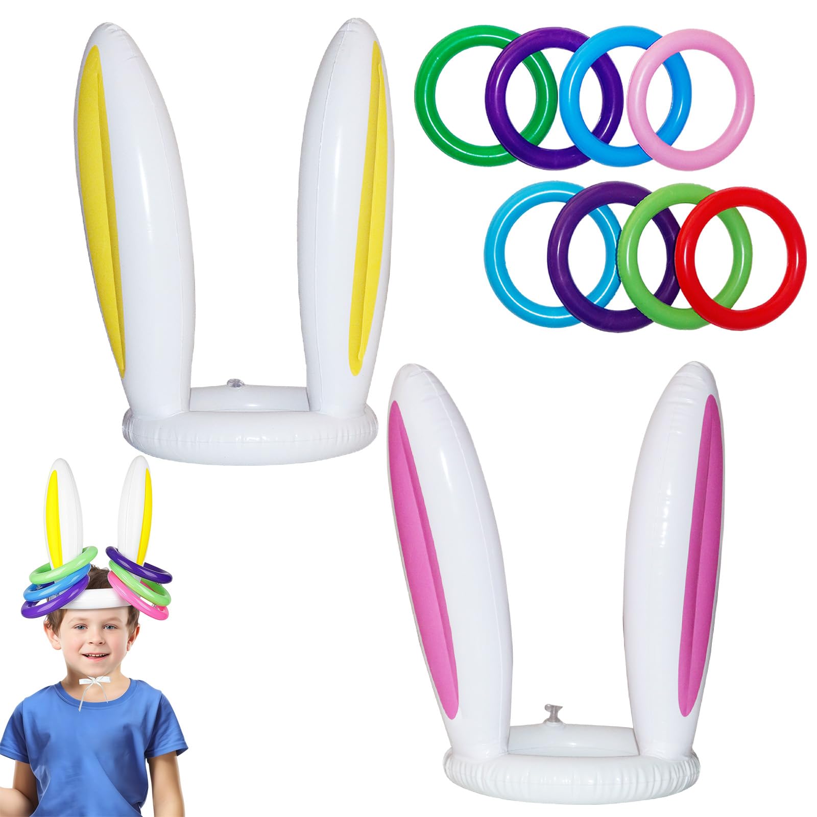 10pcs Easter Ring Toss Game Inflatable Bunny Ears Hat Rings Toss Toys for Kids,Adults,Easter Party Games Target Toy,Easter Rabbit Toss Game Props for Indoor Outdoor Family Fun Game Easter Party Favors — image 1