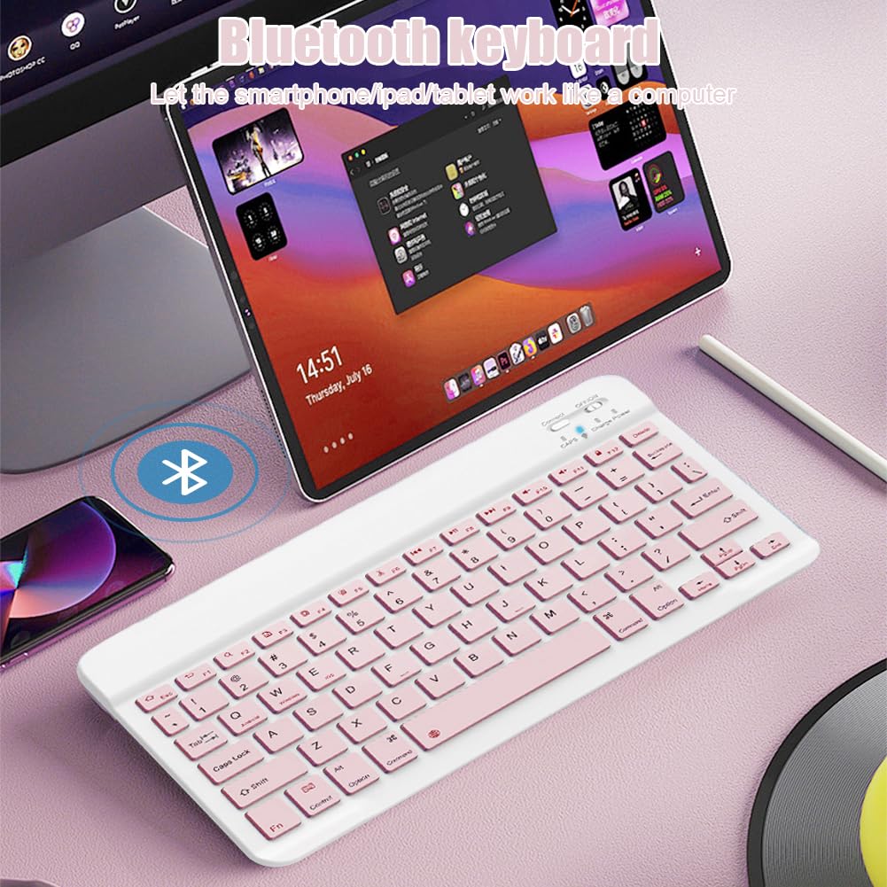 Bluetooth Keyboard for iPad 10th Generation, iPad Pro 13/12/11/10/9/8/7 inch, iPad Air 13/11th Gen, iPad mini, Samsung Xiaomi Tablets, etc. - Slim Wireless Portable Travel Office Computer Accessories