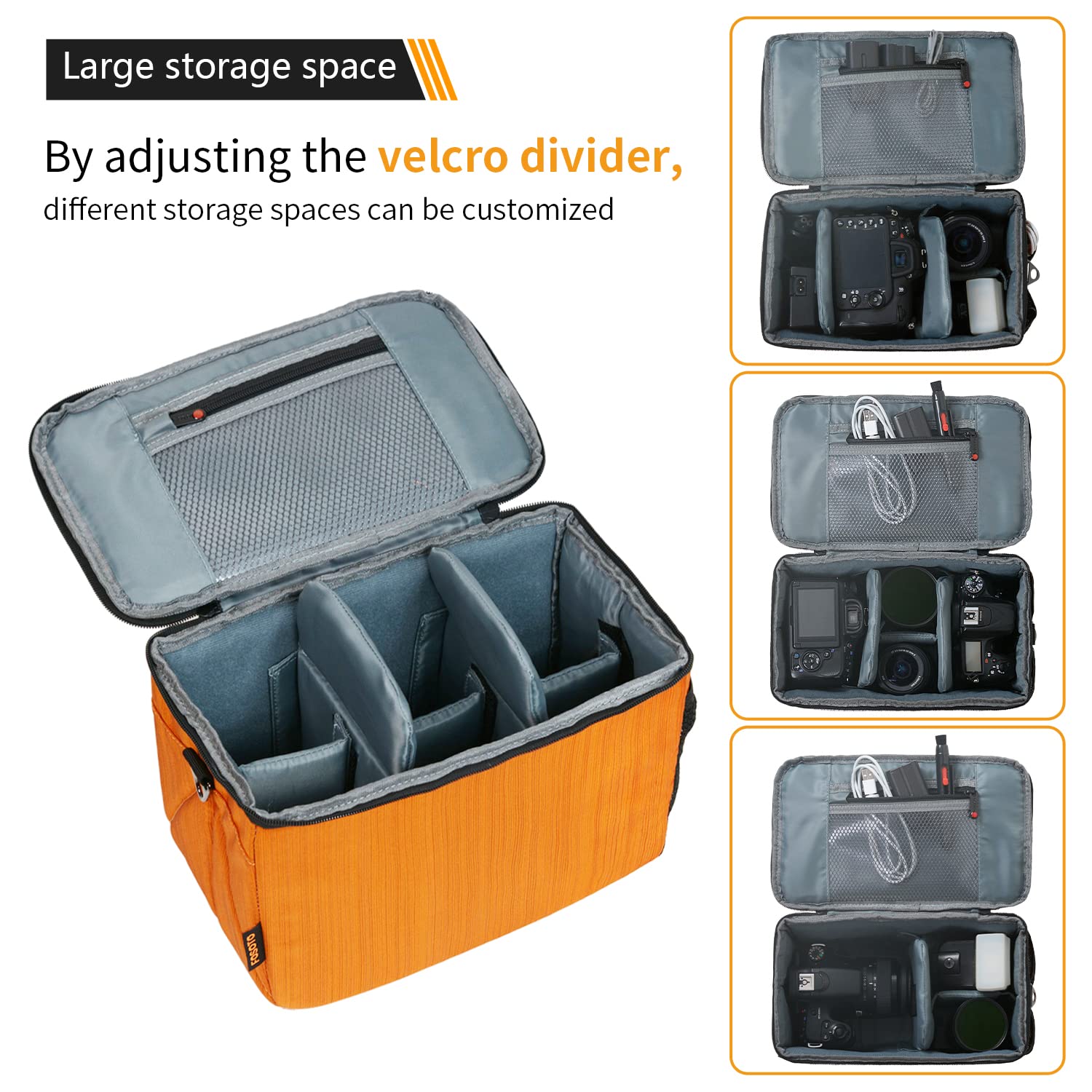 FOSOTO DSLR Camera Shoulder Crossbody Bag Compatible for Canon EOS Rebel T8i T6 T7 T100 SL3 80D 850D 2000D D850 D7500 D5600 D3500 D60 SLR Pentax K-3 Mark III K-70 and Lenses Messenger Bag