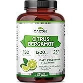 Zazzee Citrus Bergamot 25:1 Extract, 1200 mg Per Serving, Standardized to 40% Polyphenolic Flavanones, 150 Vegan Capsules, Cardiovascular Support, Certified Kosher, Non-GMO, Lab Tested, Made in USA
