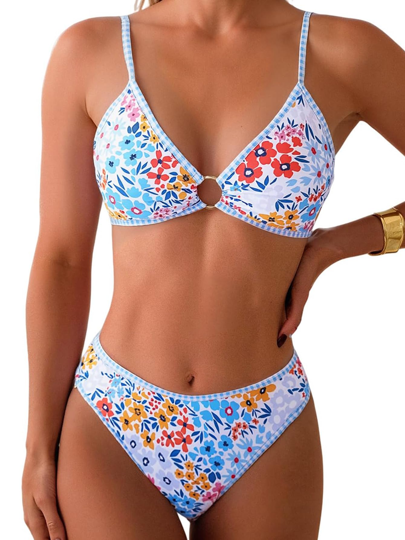Fanuerg Women's Triangle Bikini Sets O Ring Linked