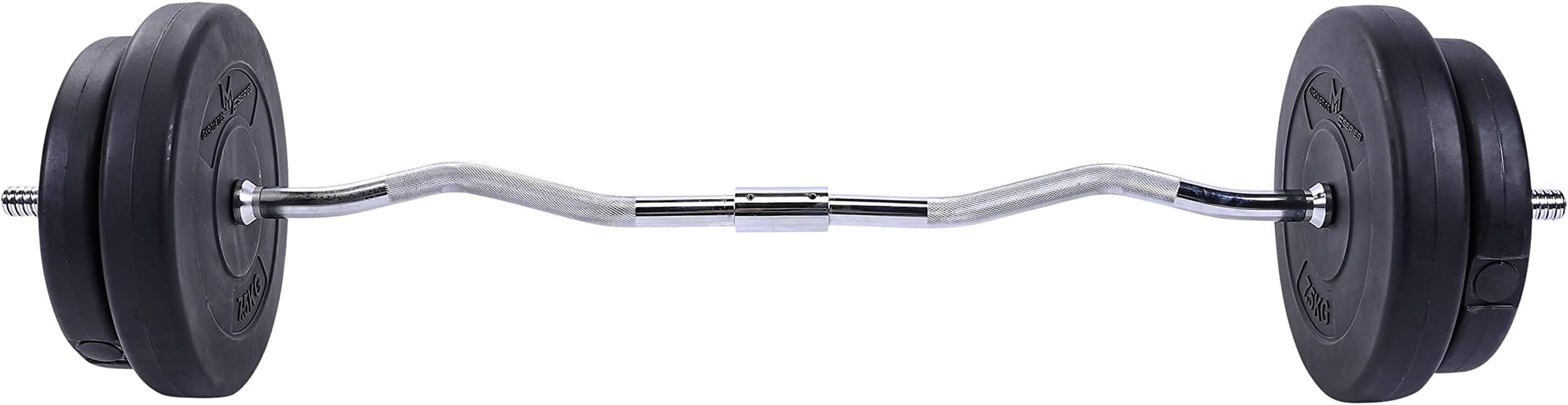 GYRONETICS® EZ Curl Bar with Weights - 30 kg, 47 inch Barbell Bar, 1 inch Standard Plates, 2 Spinlock Collars, Knurled Grip, Chrome - Barbell Dumbbell Set, Weight Lifting, Strength Training, Fitness