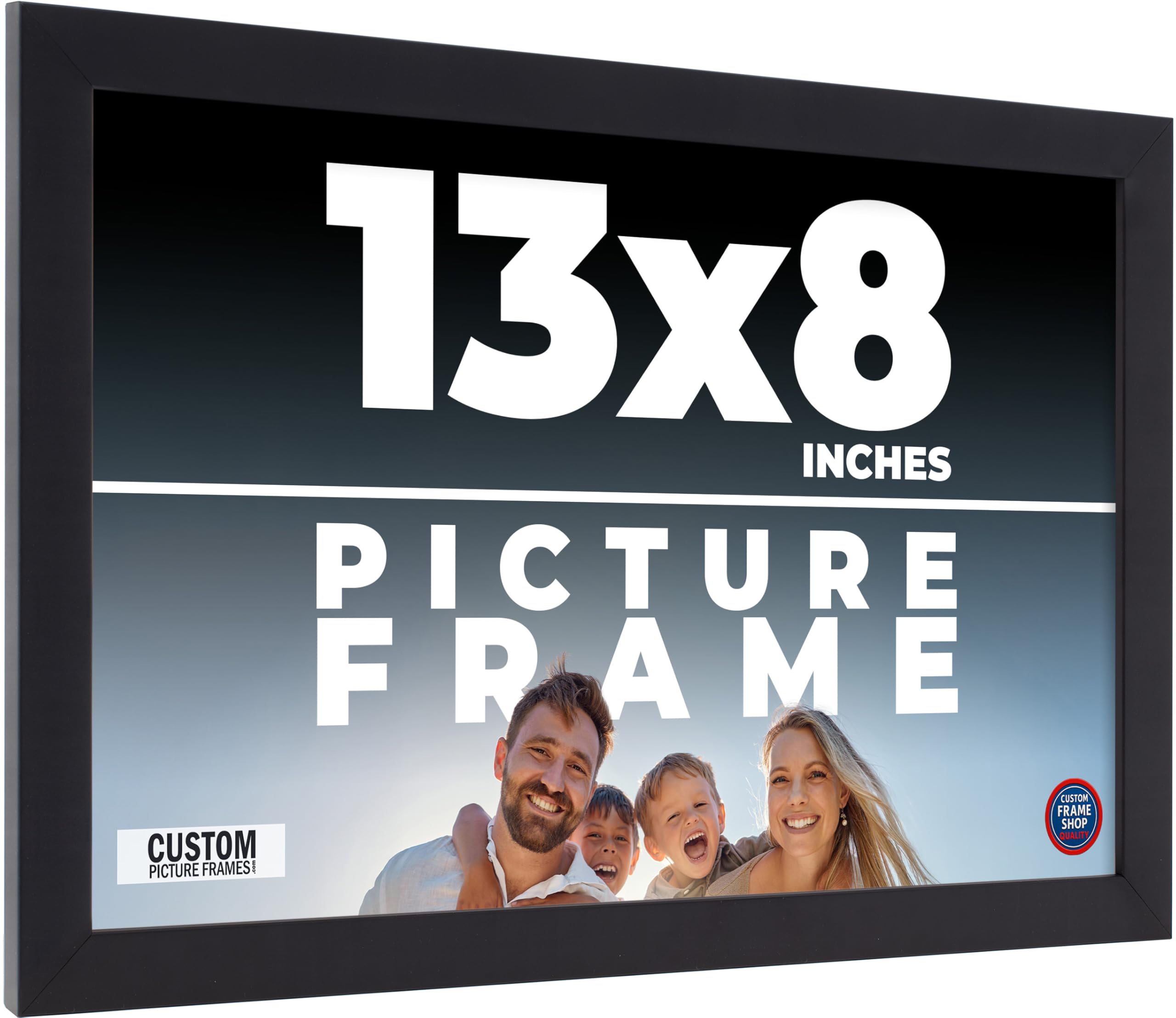Photo 1 of 13x8 Frame Black Real Wood Picture Frame Width 0.75 Inches | Interior Frame Depth 0.5 Inches | Noir Classique Mid Century Photo Frame Complete with UV Acrylic, Foam Board Backing & Hanging Hardware