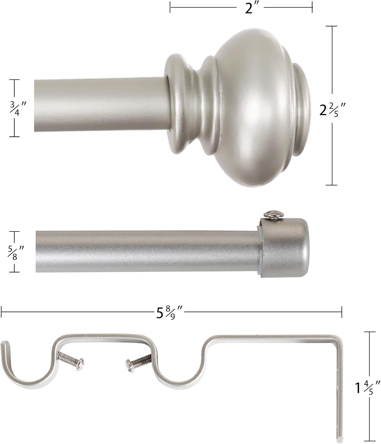 H.VERSAILTEX Elegant Window Treatment Telescoping Double Curtain Rod Set with Classic Cap, 3/4-Inch Diameter, Adjusts from 28 to 48 Inches, Nickel: Home & Kitchen