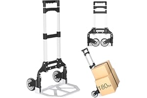 DIAMONDFORGE Folding Hand Truck - Aluminum Portable Dolly Cart with Telescopic Handle, Bungee Cord - Compact Lightweight Foldable Luggage Cart for Moving, Home, Auto, 180lbs, Black