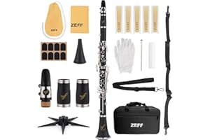 ZEFF Bb Clarinet, Student Beginner Clarinet with 2 Barrels, Nickel-Plated Keys, Case, Stand, 5 Reeds, Cleaning Cloth, Cork Grease, Mouthpiece Brush and Pad Brush