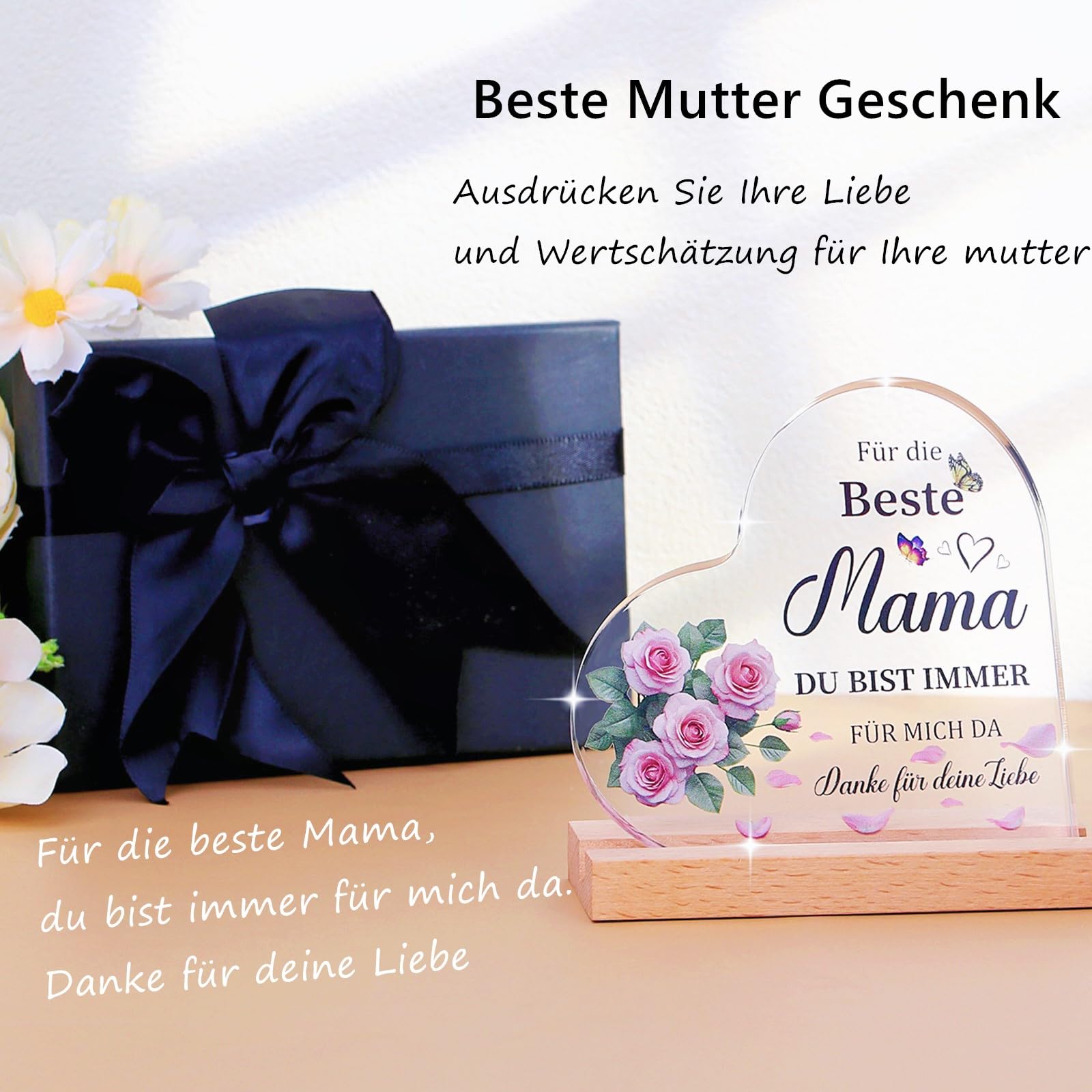 Geburtstagsgeschenk für Mama Geschenk, Geschenke für Mama, Muttertagsgeschenk für Mütter von Tochter Sohn, Beste Mutter Geschenke Geburtstag Weihnachten Muttertag, Herzförmige Acryl Heimdekoration 8