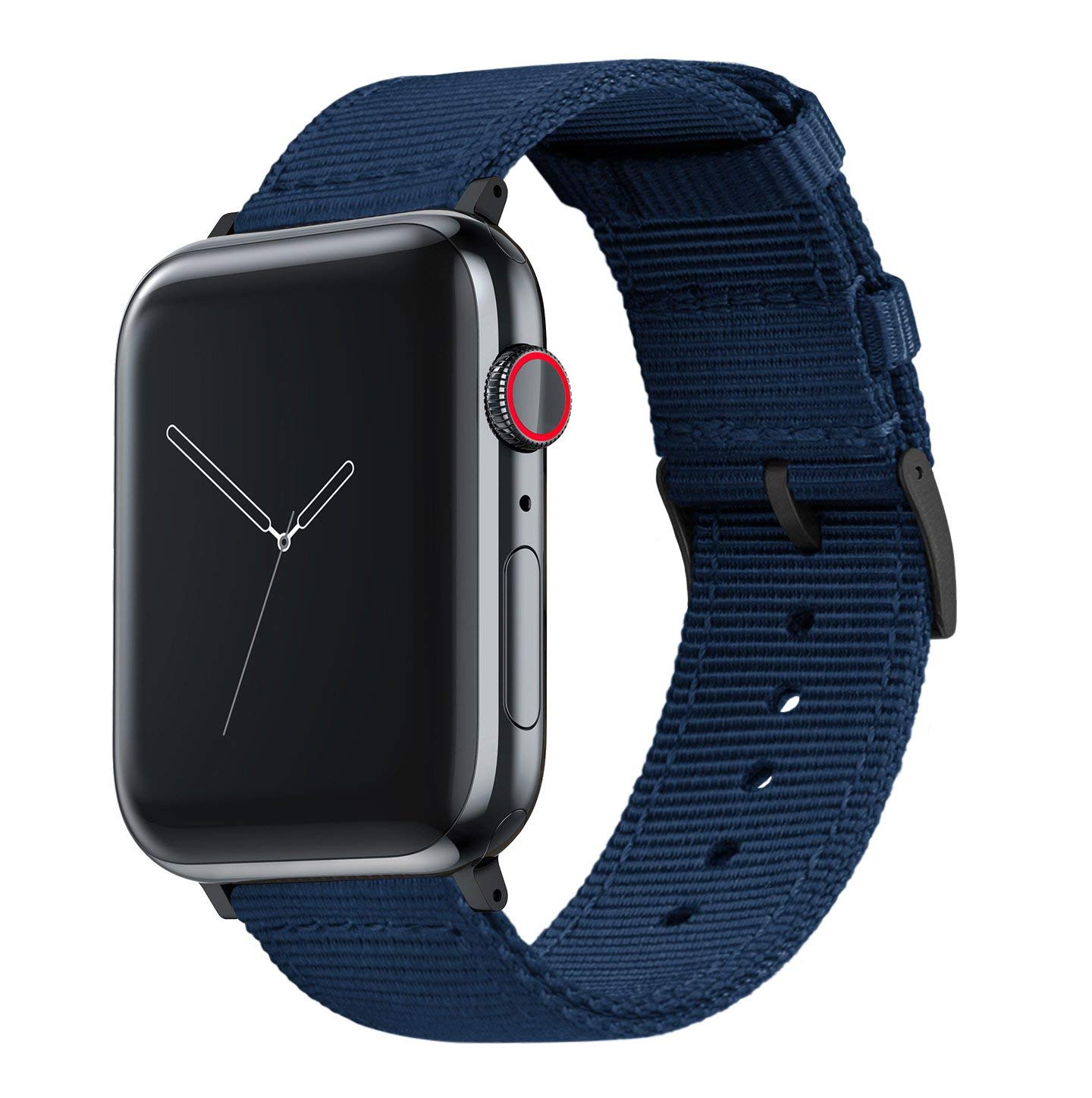 38mm/40mm/41mm Navy Blue - BARTON Two-Piece Military Style Watch Bands with quick release spring bar mechanism - Compatible with all Apple Watch Models - Black PVD Hardware- Fits wrists 5" to 8"
