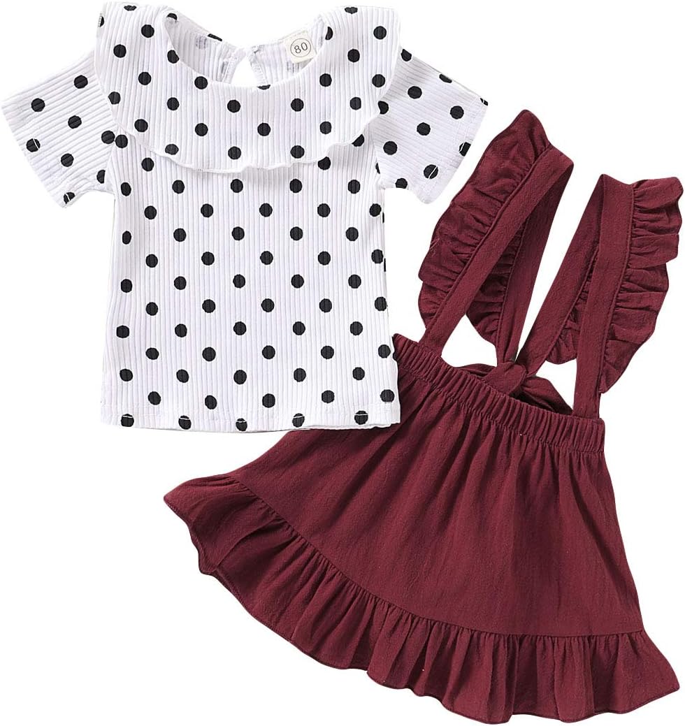 Toddler Girls Linen Suspender Skirt Set Baby Girl Short Sleeve Ruffle Shirts 2pcs Dress Clothes