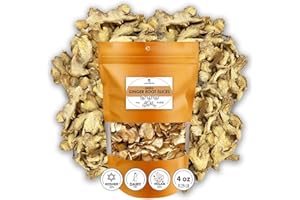 WOODCHA Premium Dried Ginger Root Slices, Quality Minced, Ginger Slices No Sugar, Dry Chunks Organic For Tea, Vegan, Kosher (4oz)