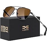 LUENX Mens Women Polarized Sunglasses Aviator, Square Polygon Lens Driving UV 400 Protection With Accessories 58mm Small
