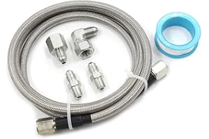 WNSEU Steel Braided Turbo Oil Feed Line -4AN, Pressure Stainless Remote Turbocharger Sensor Teflon 4 AN Gauge Line Kit (48 inch)