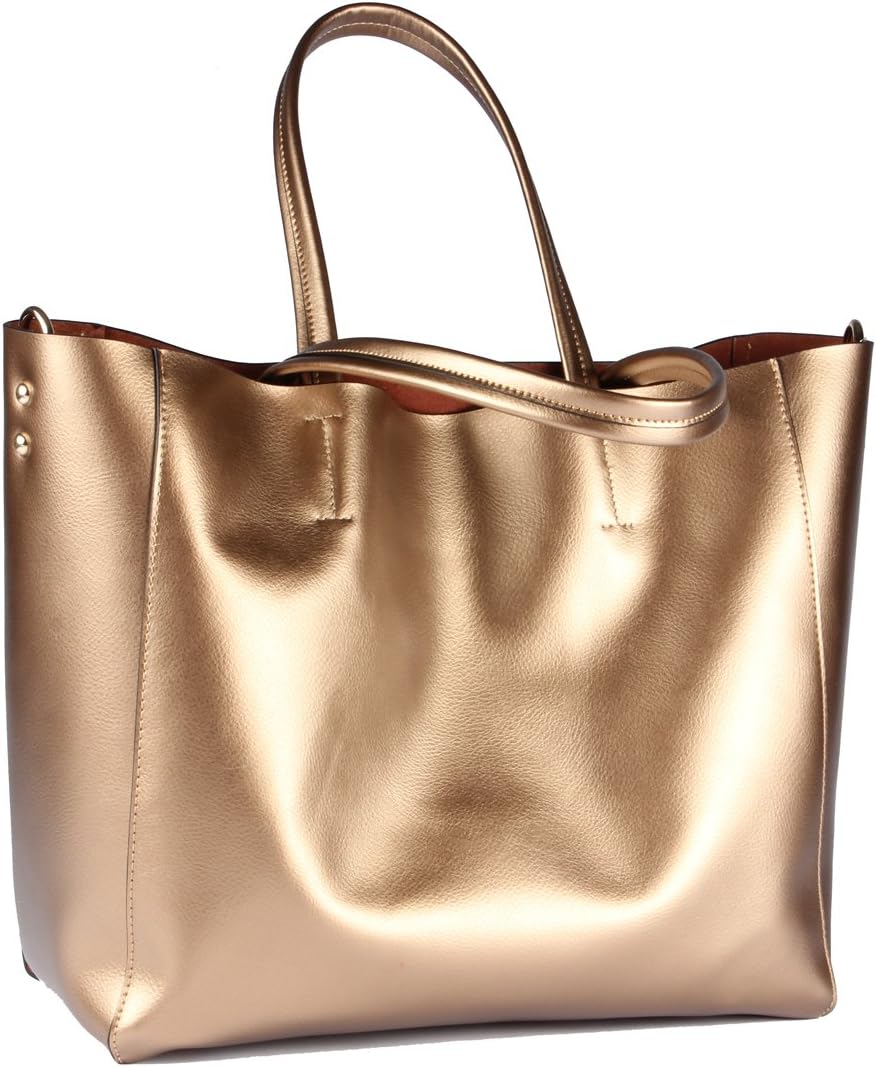 Yewandavm Women's Fashion Genuine Leather Handbags Extra Large Tote Shoulder Bag Satchel Messenger Bags LWD12 (Gold)