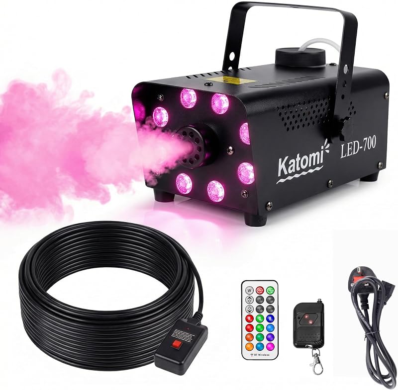 Katomi Smoke Machine 500W with 8 RGB LEDs 3m Control, 2 Remotes