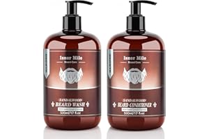 ISNER MILE Beard Wash & Conditioner Set for Men - 17 oz Shampoo with Biotin, Argan & Jojoba Oils for Smooth, Soft, and Strengthened Beard - Sandalwood Scented Grooming Gift