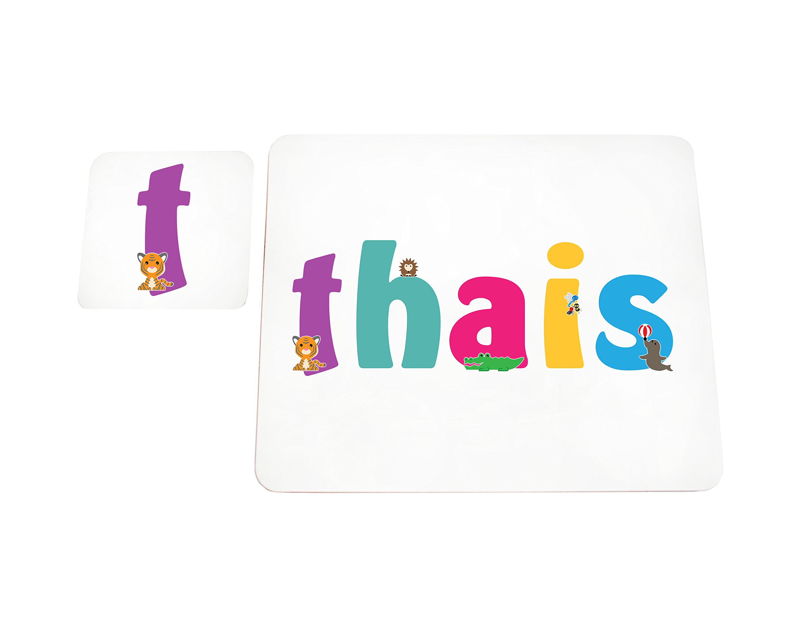 Little Helper Doily with Colourful Coaster Style Example with Girl's Name Thais