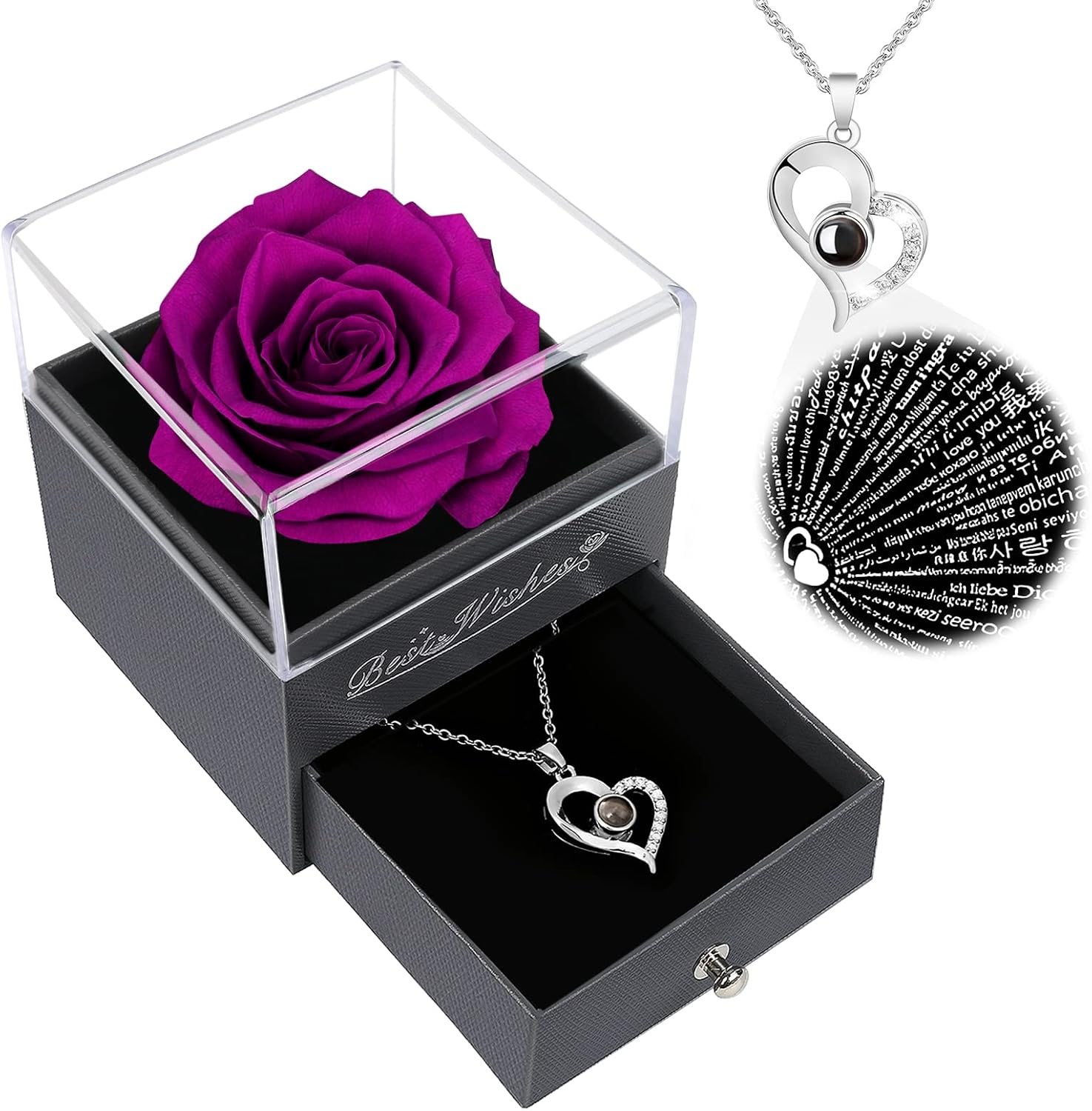 Dried & Preserved Flora - Womens Rose Gifts for Her,Purple Preserved Flowers Rose Gifts for Mom from Daughter Son, Birthday Gifts for Women, Christmas Rose Gifts for Her,Real Flower Gifts with Necklace for Women,Wife,Grandma