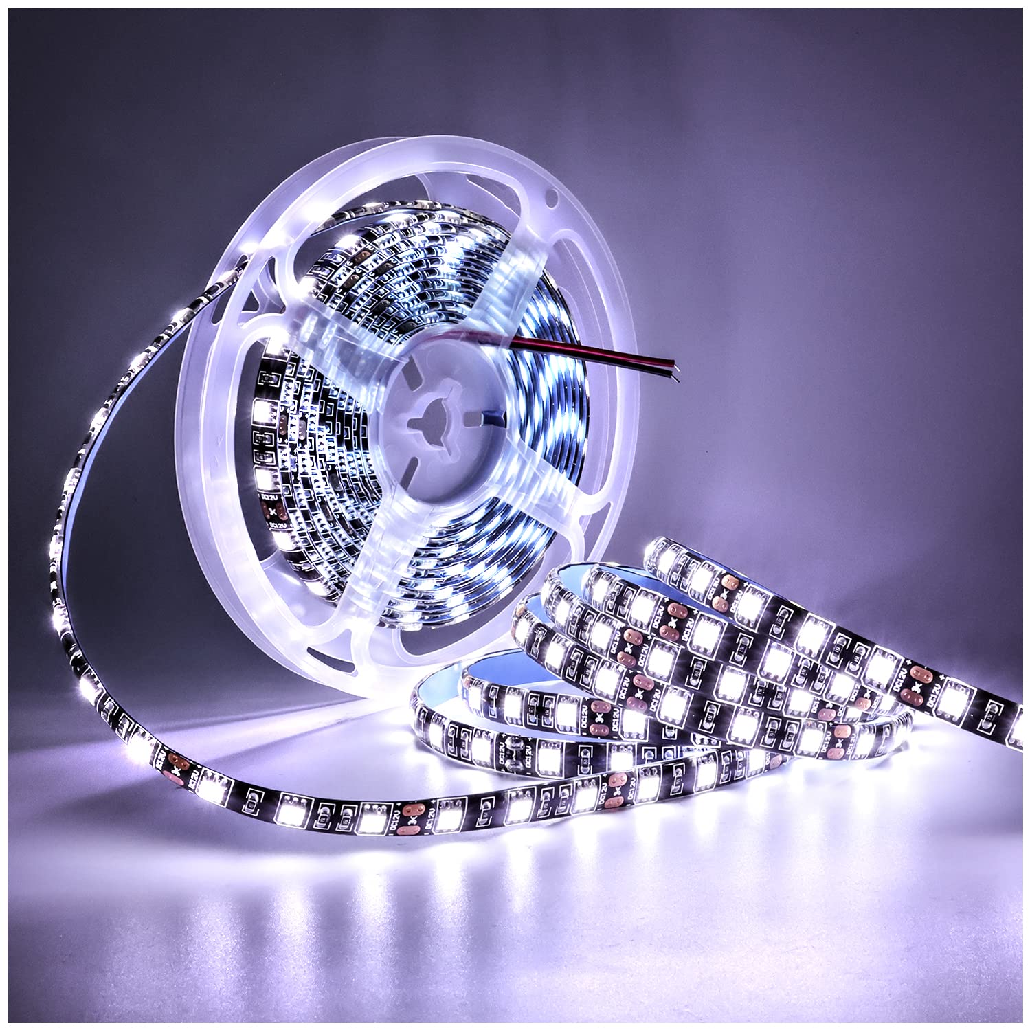 Photo 1 of 12V LED Strip Light White 6000K 16.4ft LED Light Strip Black PCB SMD 5050 IP65 Waterproof 300 LEDs Tape Rope Lights for Bedroom, Kitchen Decoration