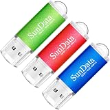 SunData 16GB USB Flash Drive 3 Pack USB 2.0 Memory Stick Blue Green Red view 1