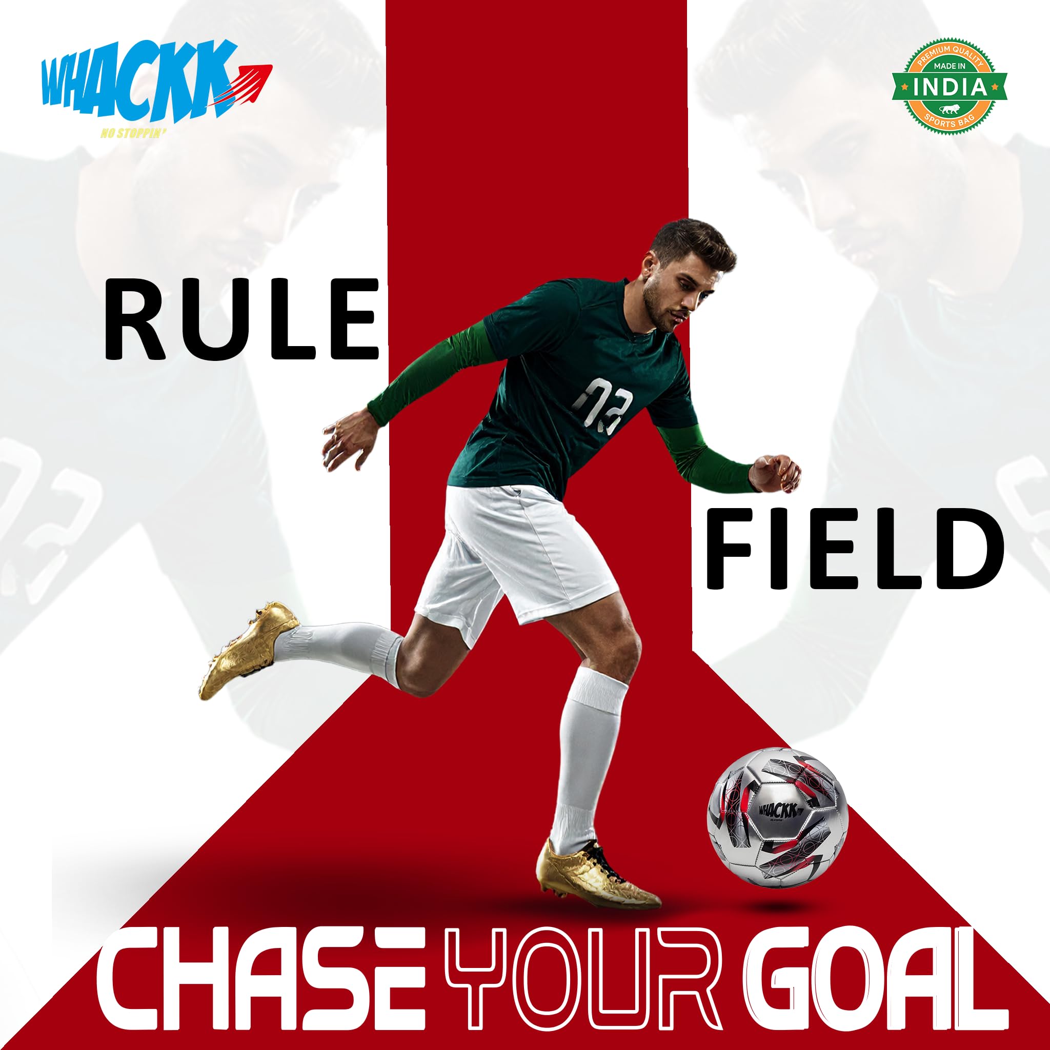 WHACKK Kempes Football Size 5 Silver Red | Hand-Stitched CTPU Match & Training Football | Durable All-Weather Ball for Grass, Turf & Street Play 4