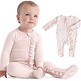 Caden Lane Zippered Baby Footie Pajamas, Soft Onesie Bodysuit with Feet & Double Zipper for Easy Diaper Change, Infant, and Toddler Footed One-Piece Jumpsuit, Pale Pink, Newborn