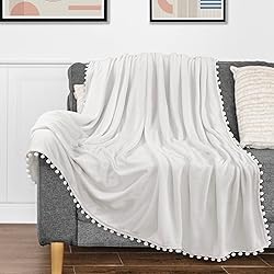 PAVILIA White Throw Blanket Pom Pom for Couch, Twin