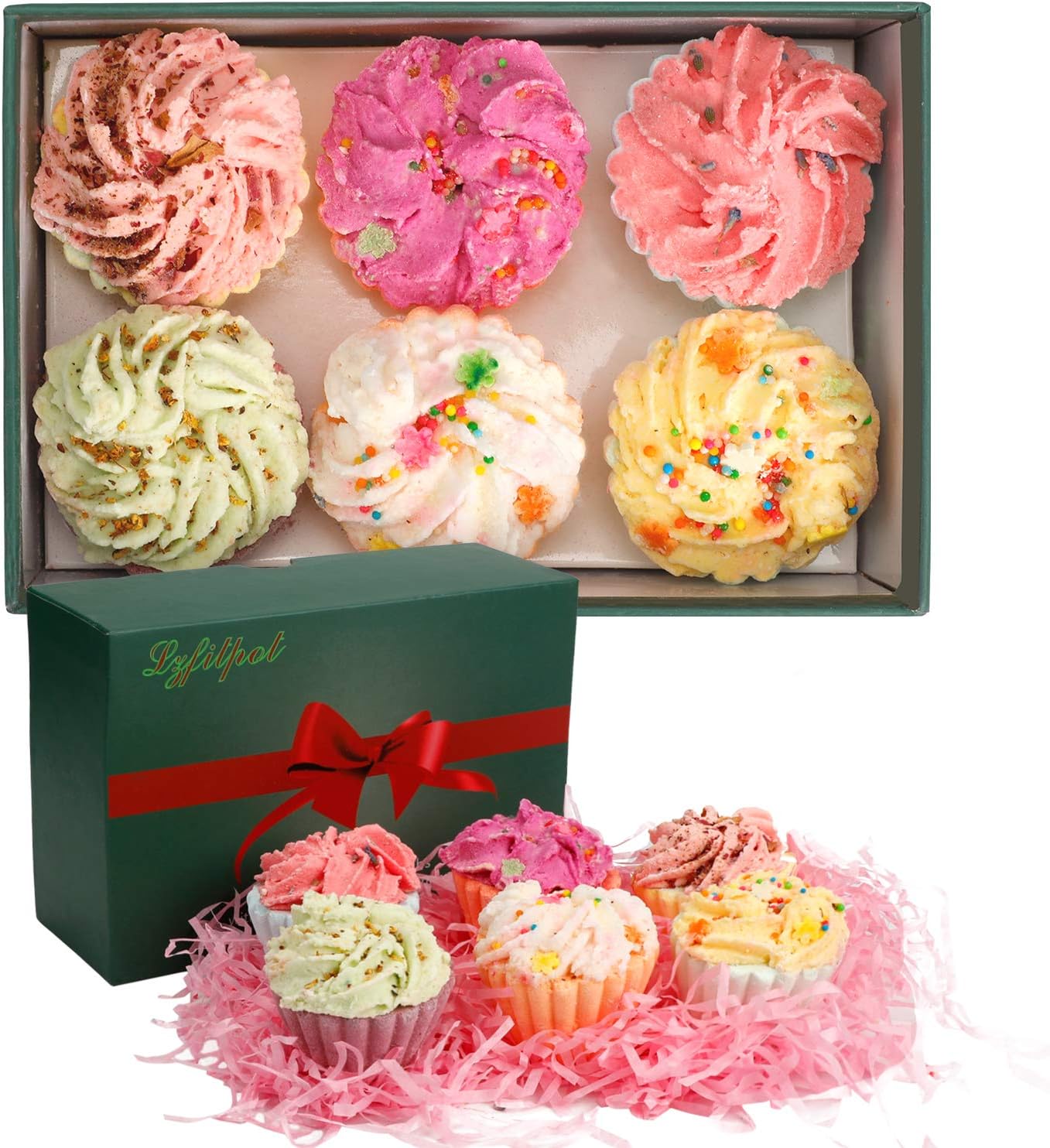 Bath Bombs Gift Set 6 x 70g, 6 Flavors Handmade Bubble and Floating Fizzies Spa Kit Cake Form Birthday Valentines Mothers Day Anniversary Christmas Gifts for Women, Mom, Her, Kids