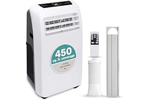 SereneLife Small Air Conditioner Portable 10,000 BTU with Built-in Dehumidifier - Portable AC unit for rooms up to 450 sq ft - Remote Control, Window Mount Exhaust Kit