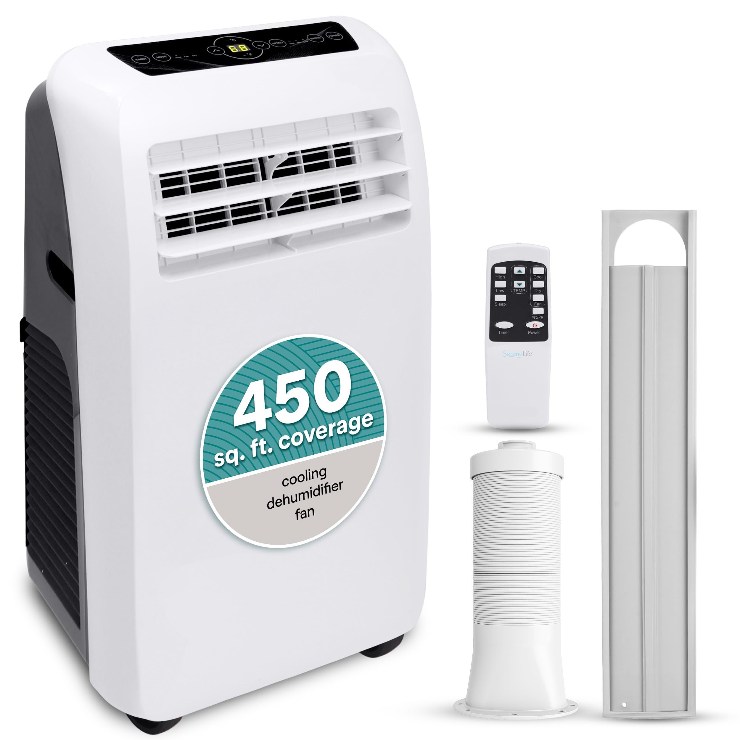 Photo 1 of ** USED/ TESTED FUNCTIONAL **SereneLife Small Air Conditioner Portable 10,000 BTU with Built-in Dehumidifier - Portable AC unit for rooms up to 450 sq ft - Remote Control, Window Mount Exhaust Kit