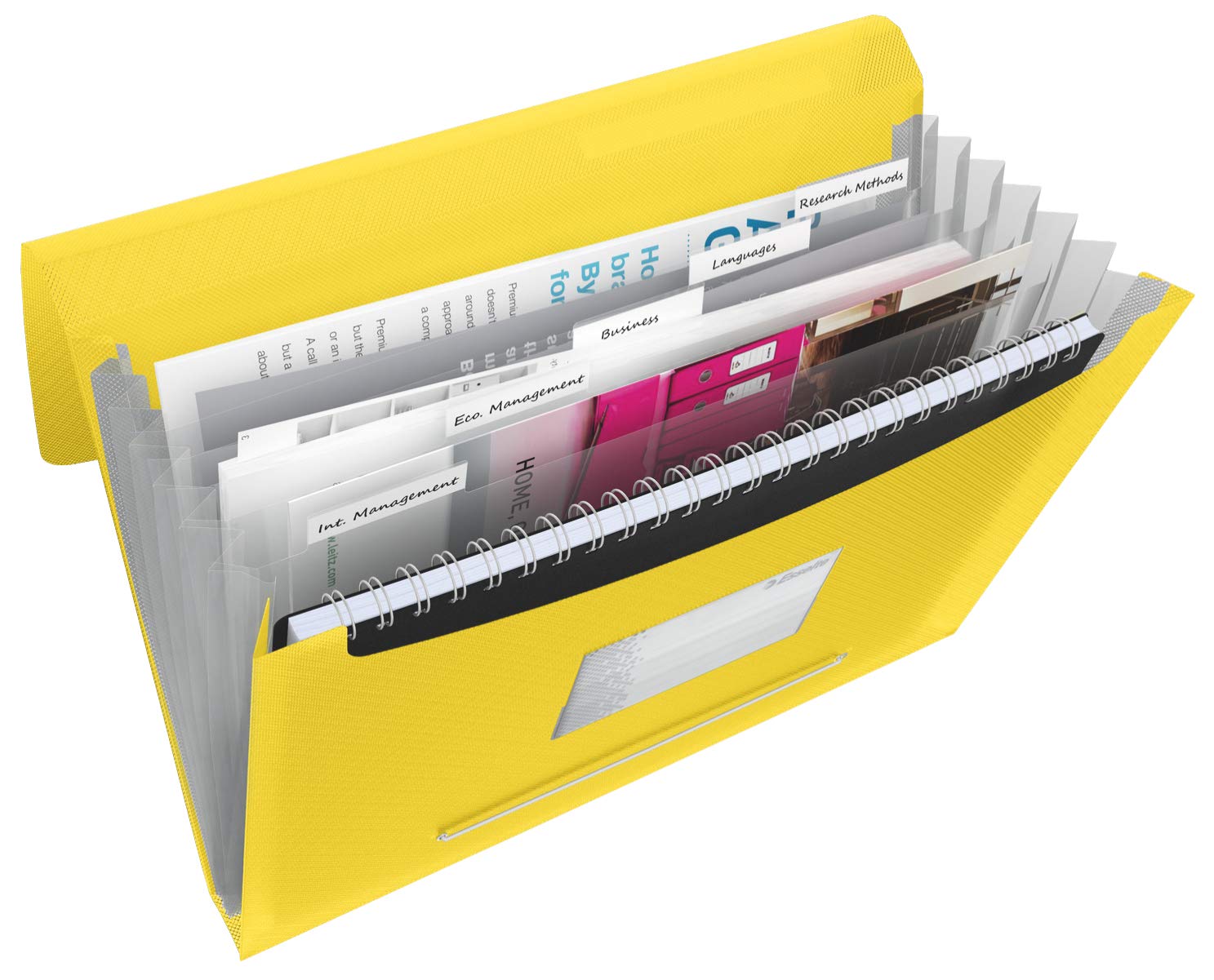 Esselte A4 Expanding Project File, Integrated Index with 6 Expanding Compartments, Elastic Closure, Flexible Plastic, Yellow, VIVIDA Range, 624020