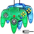 2 Pack N64 Controller, FISUPER Wired Classic Game Controller Gamepad Joystick for N64 Console(Clear Blue+Clear Green)